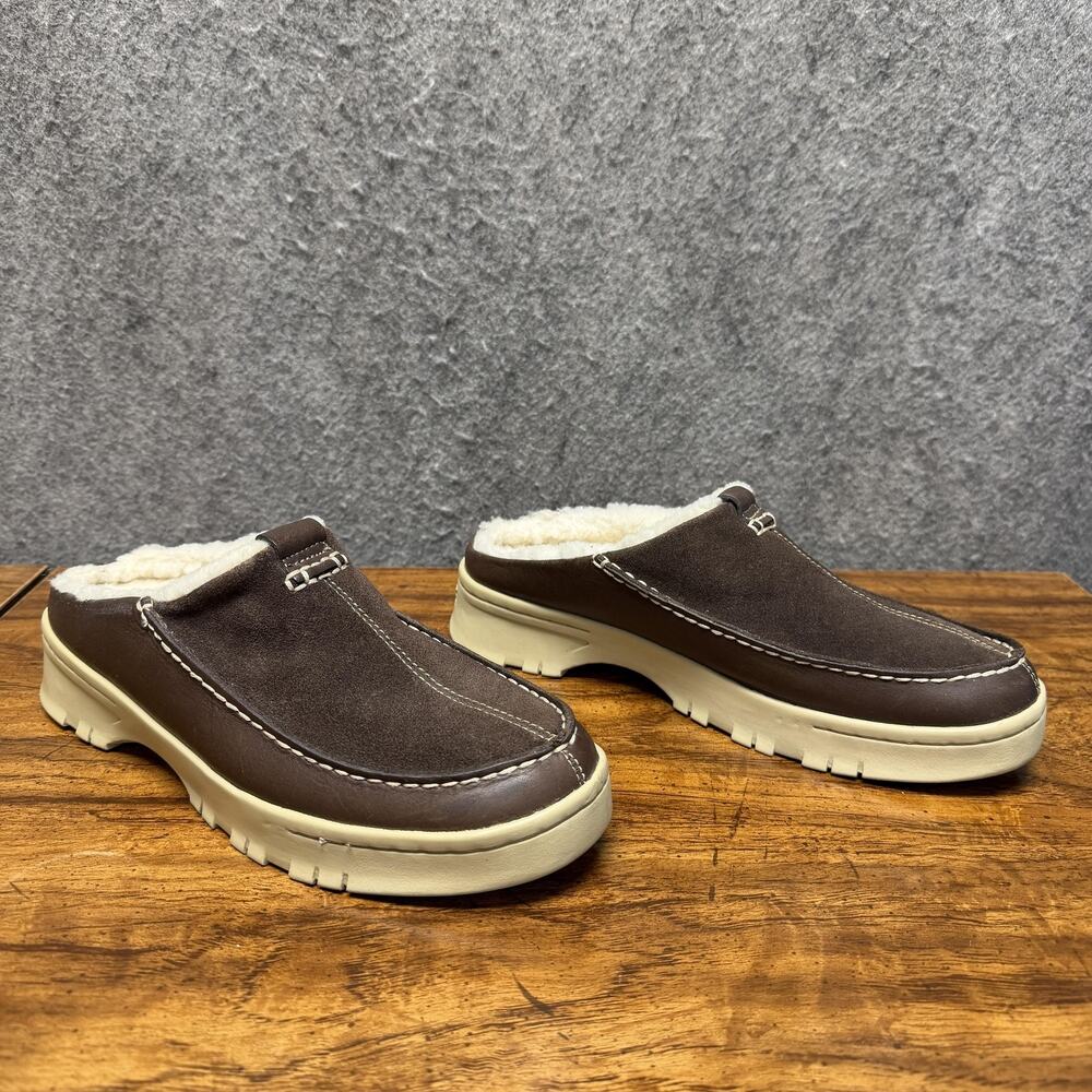 Sperry Top-Sider Womens 9M Brown Leather Shearling Clogs Cozy Retro Gorpcore